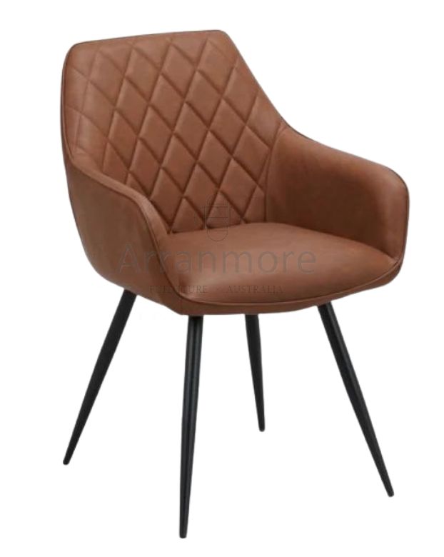 A modern dining chair with subtle stitching detail, available in Textured plain fabric or PU upholstery