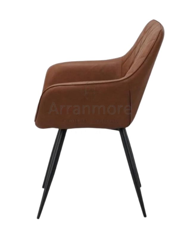 A modern dining chair with subtle stitching detail, available in Textured plain fabric or PU upholstery