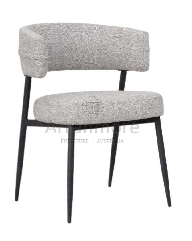 A modern dining chair with a unique design and painted finish available in Citrus or Putty colors