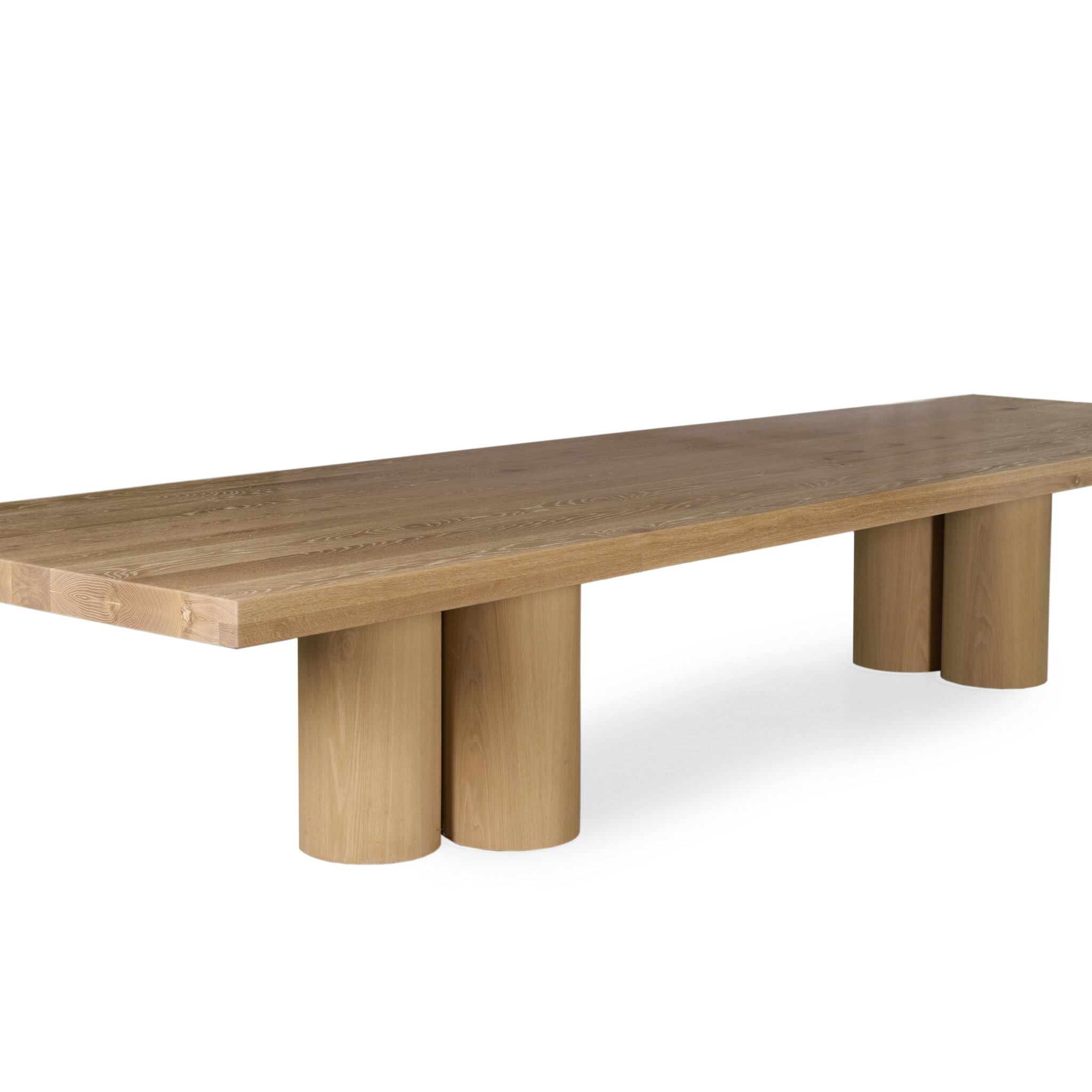 Elegant Pier Boardroom Table: American Oak, 4800x1300mm, Pencil Edge, White Oil Finish, 3 Pillar Base.