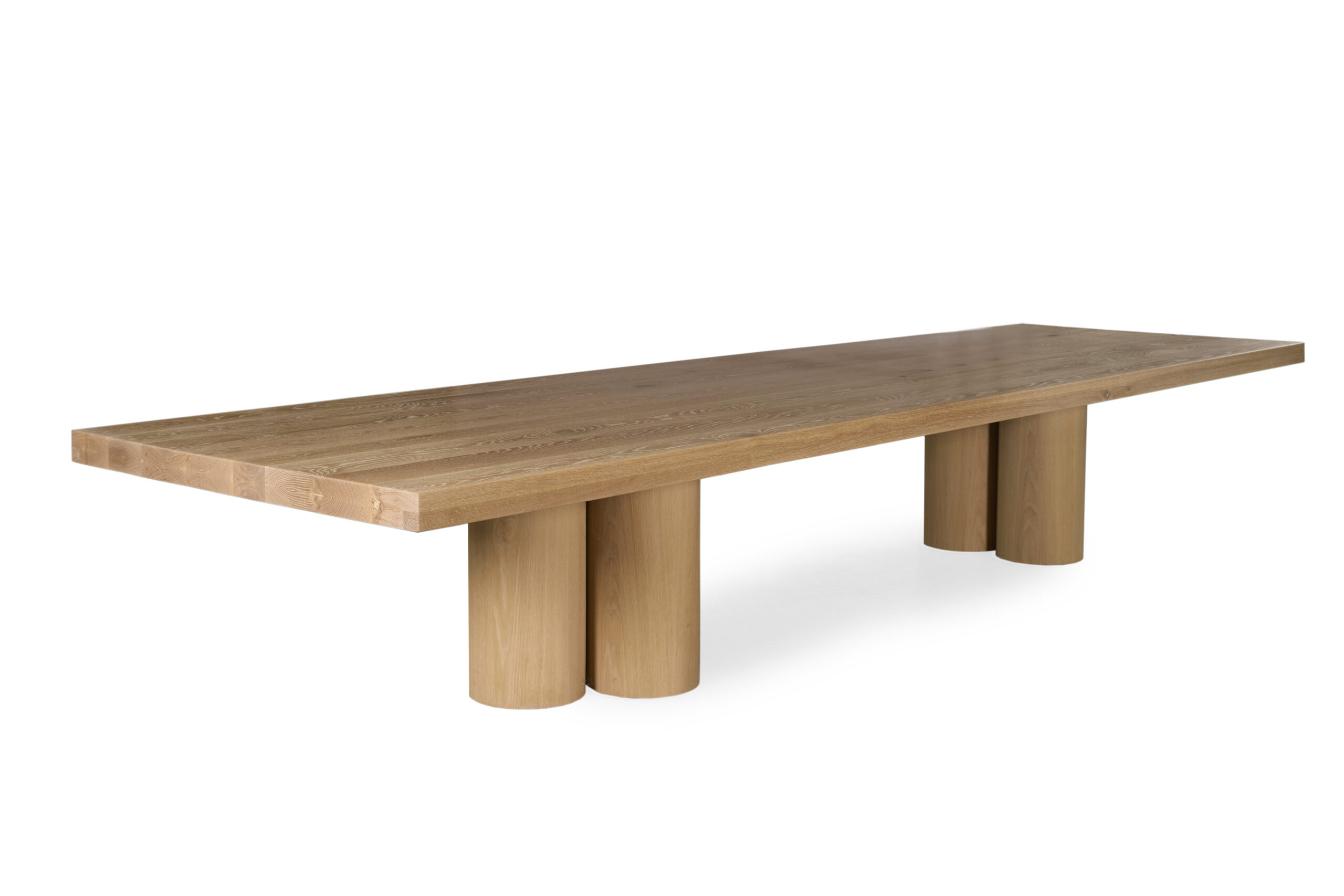 Elegant Pier Boardroom Table: American Oak, 4800x1300mm, Pencil Edge, White Oil Finish, 3 Pillar Base.
