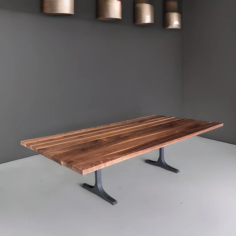 Beam Dining Table - A contemporary masterpiece by Arranmore Furniture, showcasing a sleek I Beam Black Steel base. Perfect for modern dining spaces seeking industrial elegance.