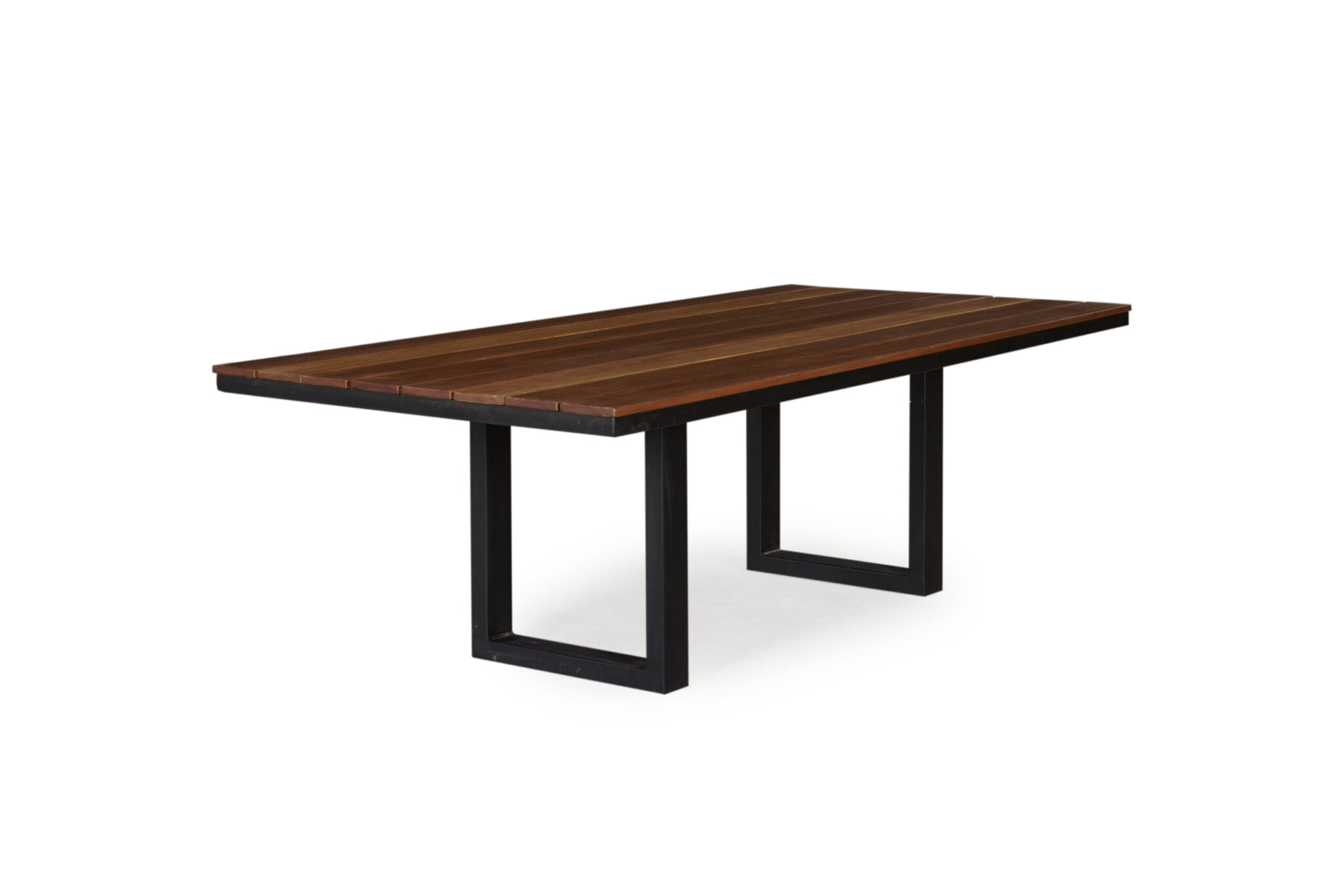 Ascot Outdoor Table crafted from American Oak timber dimensions L 2700mm x W 1100mm x H 750mm custom stain in Brazil available with U or Klein Steel base This alt text provides a succinct description of the image and its key details