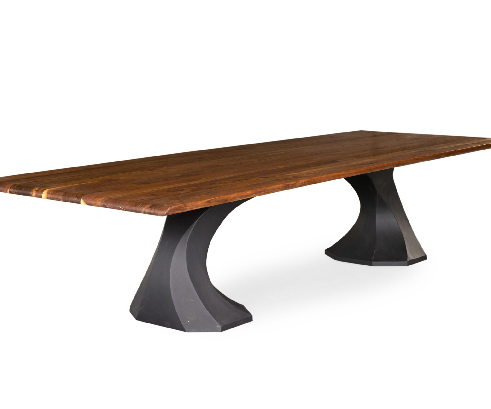 Luxe Dining Table: Walnut timber, dimensions L: 3600mm x W: 1200mm x H: 750mm, Elsternwick edge, natural oil finish, supported by Positano Leg Steel base." This alt text succinctly describes the key features of the table.