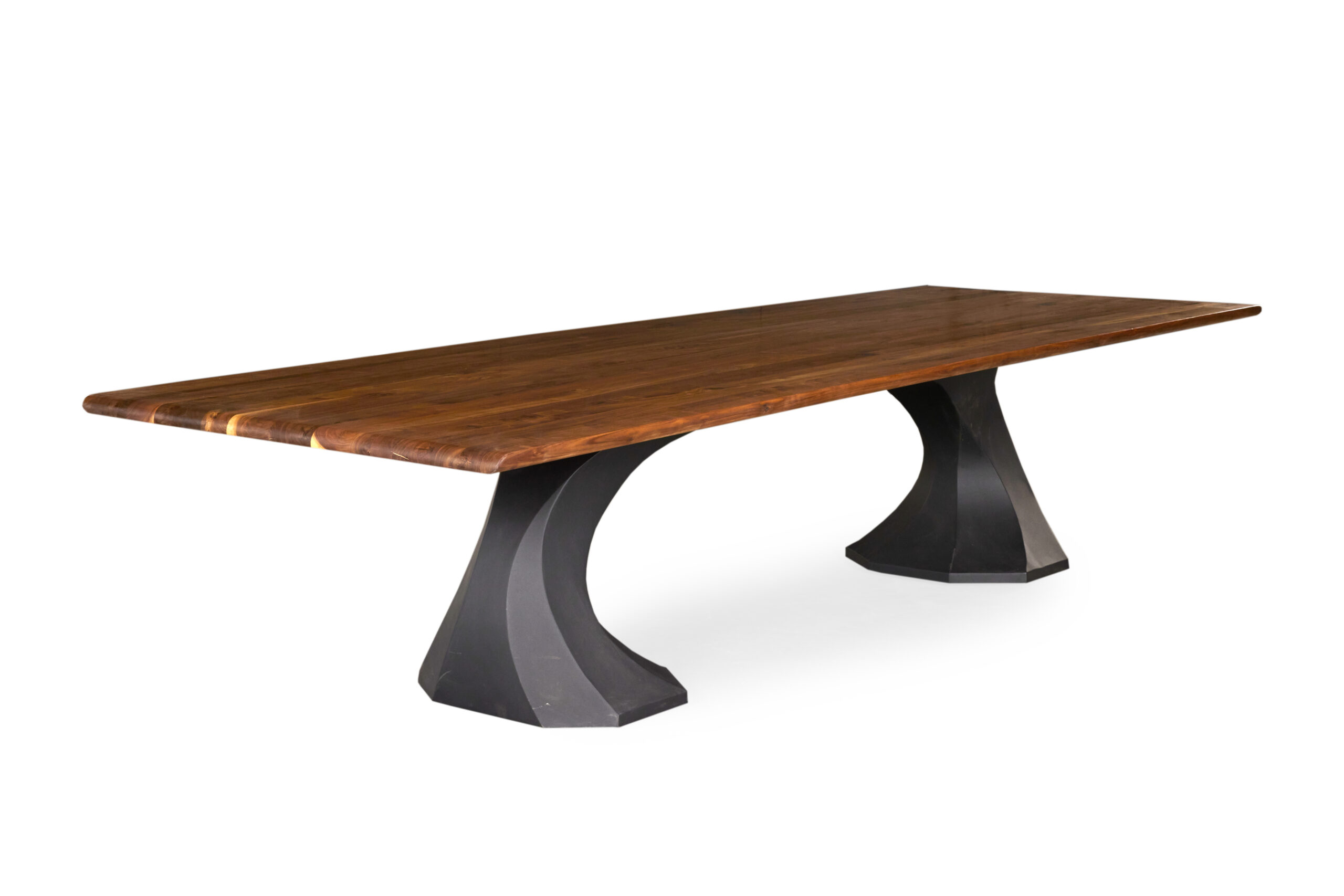 Luxe Dining Table: Walnut timber, dimensions L: 3600mm x W: 1200mm x H: 750mm, Elsternwick edge, natural oil finish, supported by Positano Leg Steel base." This alt text succinctly describes the key features of the table.