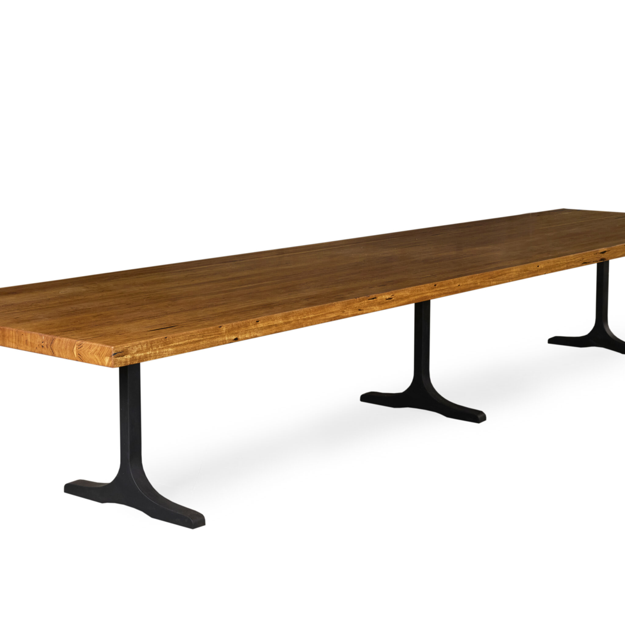 Arranmore Furniture presents Rouge Dining Table Custom Edge - Victorian Ash timber with I Beam Black Steel base. Ideal for gatherings. Handcrafted excellence.