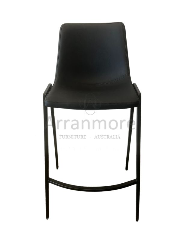 Modern black B15 bar stool with stainless steel frame and customizable seat color options.