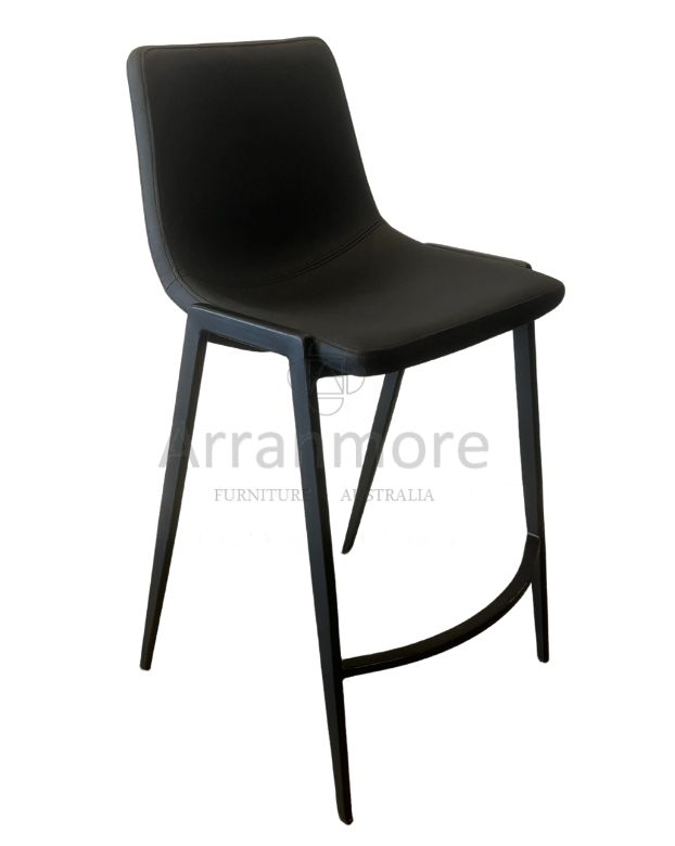 Modern black B15 bar stool with stainless steel frame and customizable seat color options.