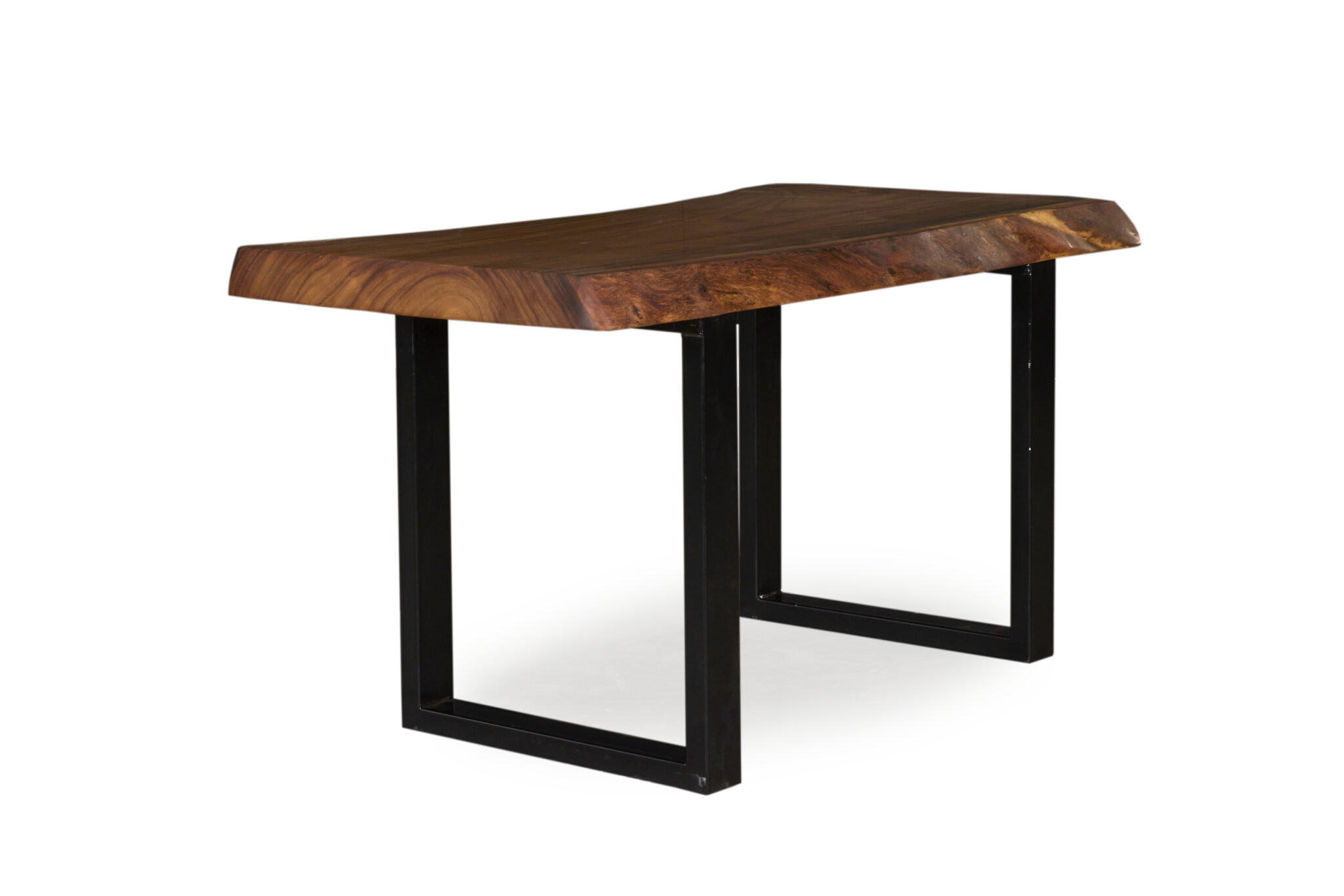 Pacific High Dining Table with natural edge and steel U-leg base.